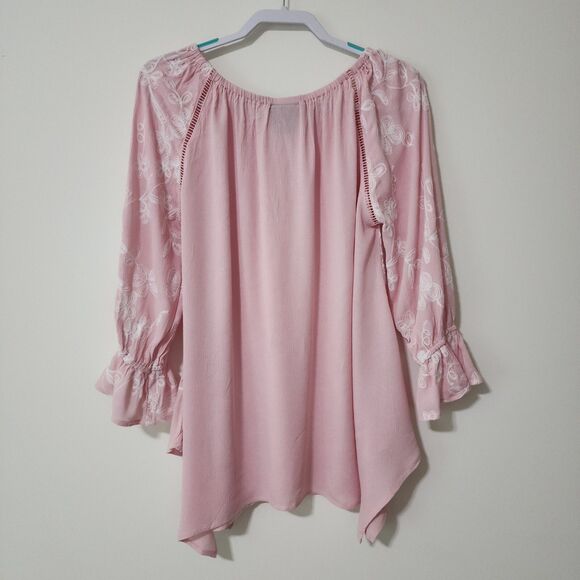 LIV Los Angeles Womens Embroidered Crinkle Tunic Blouse Top Boho Feminine Size S - Picture 3 of 8